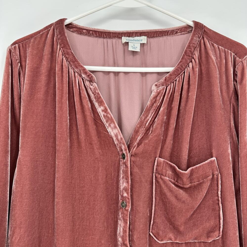 Sundance Shirt Womens Large Mauve Velvet Silk Blend Button Front Long Sleeve - Picture 3 of 9